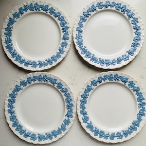 Wedgwood Etruria Barlaston Queens Ware Lavender on Cream Embossed/Raised Leaf Salad Plate, set of 4, Also sold separately 8 1/4&quot; round
