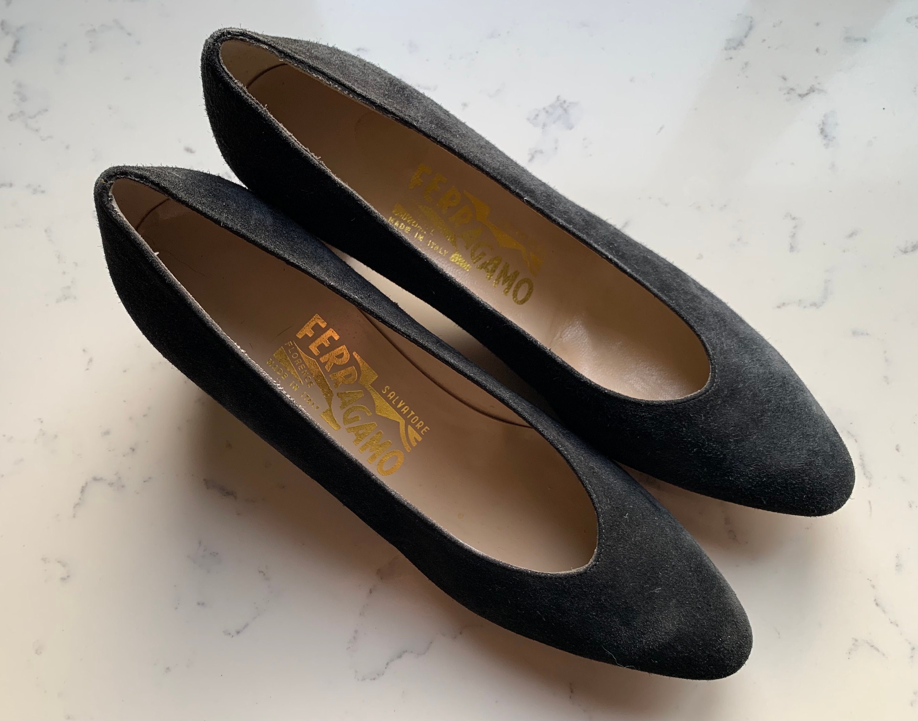 Salvatore Ferragamo Black Suede Pumps With Block Heal, Made  display picture 2