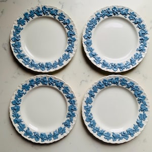 Wedgwood Etruria Barlaston Queens Ware Lavender on Cream Embossed/Raised Leaf dessert/bread Plate, set of 4, Also sold separately 6 1/4&quot;