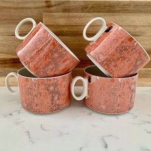 Villeroy en Boch Siena cappuccinokop/mok, vervangende borden jaren 80 gemarmerd perzik zalm zwart porselein, Depius 1748, Luxemburg