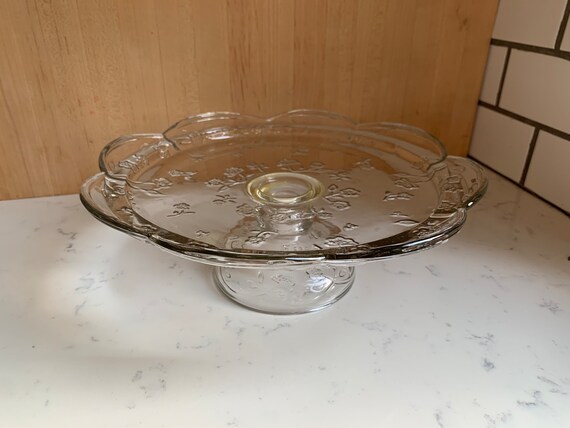 Vintage Anchor Hocking Savannah Glass Footed Cake Stand Plate