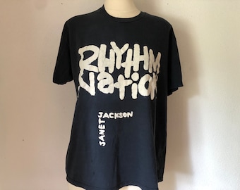 Janet Jackson 1814 Rhythm Nation Concert Tshirt Souvenir Authentic Screen Stars Size Large 1990's Concert T-Shirts