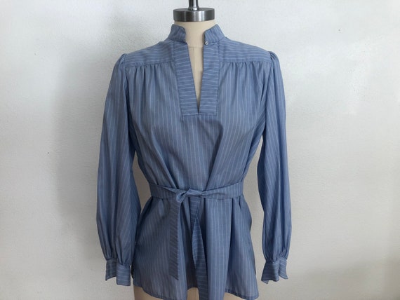 Vintage Blue Striped Blouse with Tie | Maxime Blo… - image 1