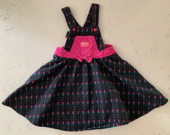 Mono con pechera vintage OSHKOSH B'GOSH para niñas pequeñas, vestido tipo mameluco, gris, años 80 y 90, con flores rosas