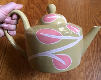 Jill Rosenwald by Magenta Inc. Teapot • Tan with Pink Flowers • Vintage Teapot • Vintage Tea Kettle • Mid Century Tea Pot