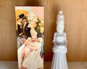 Vintage Avon Victorian Lady Bottle with Original Box, Bird of Paradise Foaming Bath Oil (empty), Vintage Perfume/Bath Bottles, Milk Glass