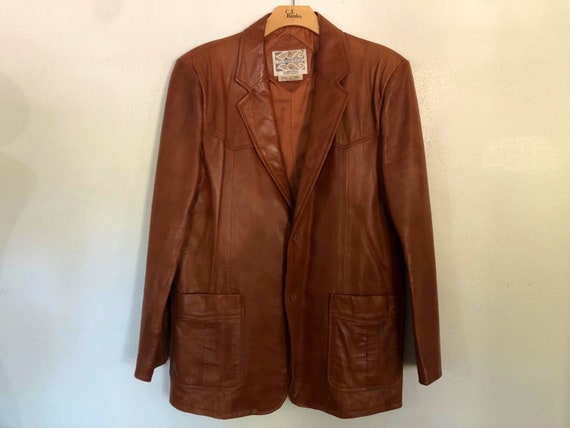 1970’s Vintage Tan Leather Blazer | 100% Lamb Lea… - image 1