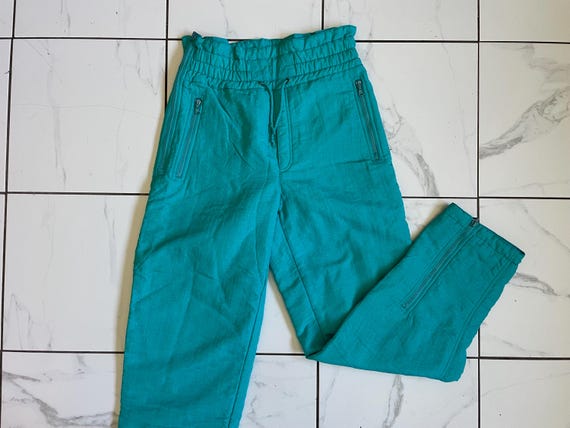 Vintage Ellesse Ski Pants, Made in Italy, Turquoise, 1980s/90s Zip front with drawstring