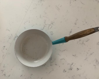 Sartén vintage Le Creuset de hierro fundido esmaltada en azul turquesa n.° 20, cocina vintage