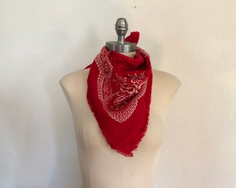 1970's Red Western Bandana | Vintage Red Club 7 Echo Bandana | Red Handkerchief | Vintage Accessories | Red Hanky | Western wear | Scarves