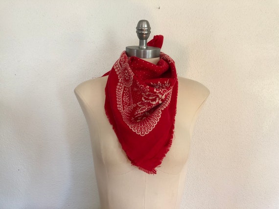 1970's Red Western Bandana | Vintage Red Club 7 E… - image 1
