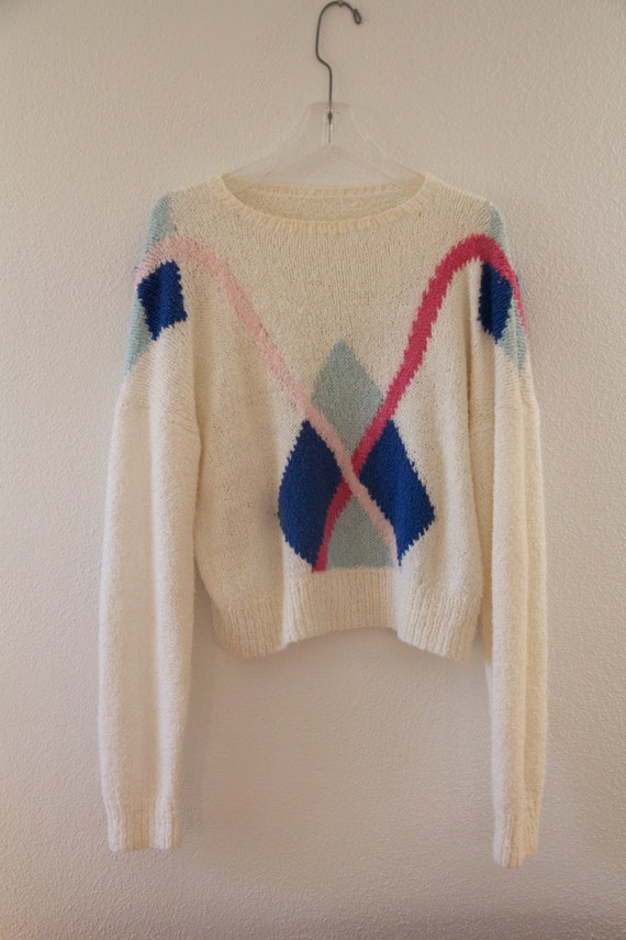 Sweater• 1970s • Color Block • Triangle • Pink • … - image 6