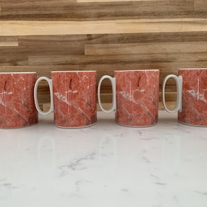 Villeroy en Boch Siena koffie-/theemokken, serviesset vervangende borden jaren 80 gemarmerd perzik zalm zwart porselein, Depius 1748, Luxemburg