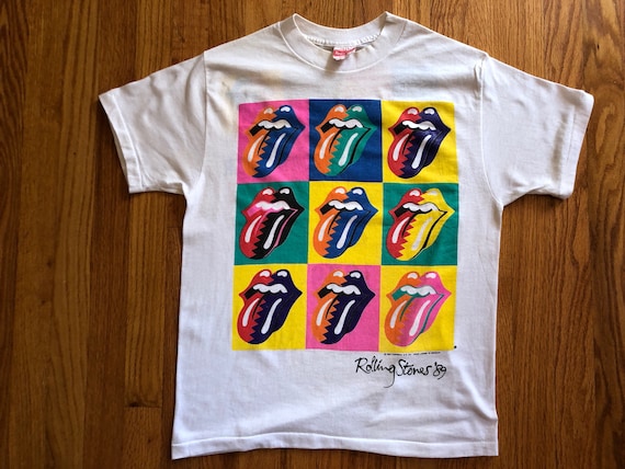 Vintage White Rolling Stones Andy Warhol Multi Color Tongue Tshirt