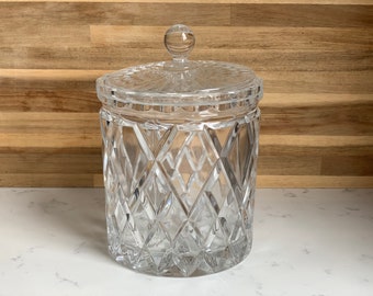 24% Lead Crystal Vintage Ice Bucket with Lid, MCM bar, Art Deco Decor, Large Crystal Canister, Bathroom Decor