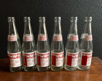 Vintage Towne Club Bottles, Set of 6, Empty, Michigan Souvenirs, Soda Pop Bottles, Vintage Glass Bottles, Collectibles