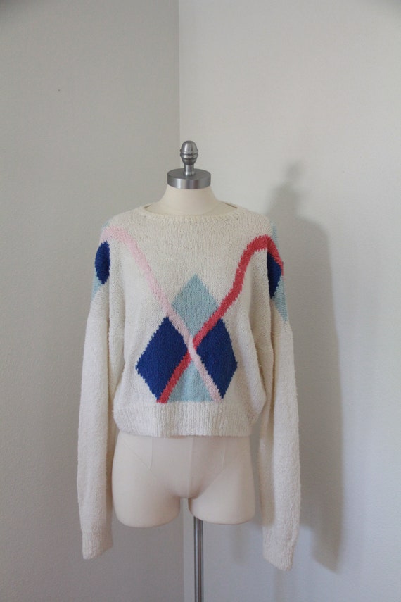 Sweater• 1970s • Color Block • Triangle • Pink • … - image 4