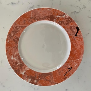 Villeroy en Boch Siena 8 1/4&quot; saladebord, vervangende borden jaren 80 gemarmerd perzik zalm zwart porselein, Depius 1748, Luxemburg