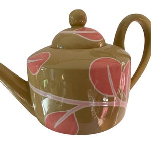 Jill Rosenwald by Magenta Inc. Teapot, Tan with Pink Flowers, Vintage Teapot, Vintage Tea Kettle, Mid Century Tea Pot