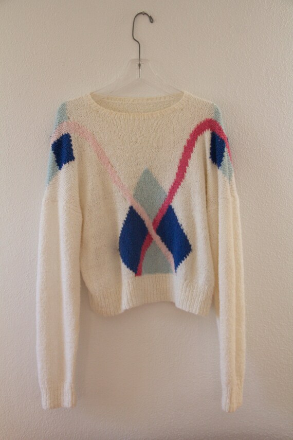 Sweater• 1970s • Color Block • Triangle • Pink • … - image 5