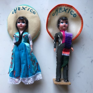 Vintage Mexico Souvenir Dolls, Folk Art Hand Painted, Mexican Couple, Mexico Souvenir, Mexican Folk Art