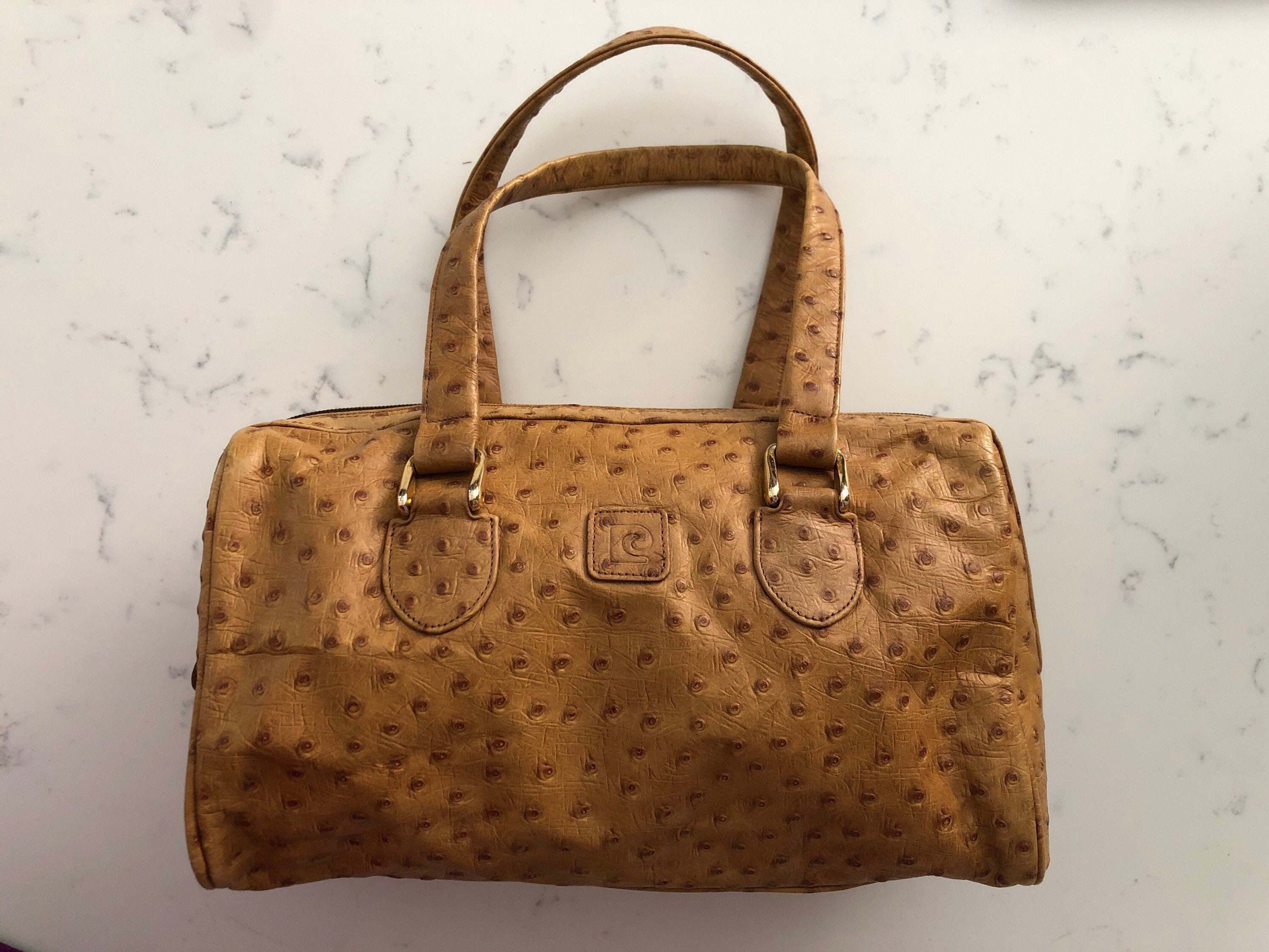SISO Italy Genuine Ostrich Leather Kelly Handbag Purse Bag Top 