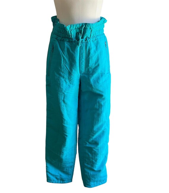 Vintage Ellesse Ski Pants, Made in Italy, Turquoise, 1980s/90s Zip front with drawstring View 2