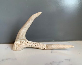 Vintage Hand Carved Antler with Miniature City, Santa Fe, New Mexico 1995 Hand Carved Antler Art