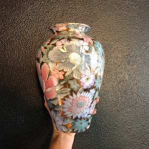 Vintage Toyo Golden Peony Vase Chinese Porcelain Gold and Pastel Floral Vase Fine art China