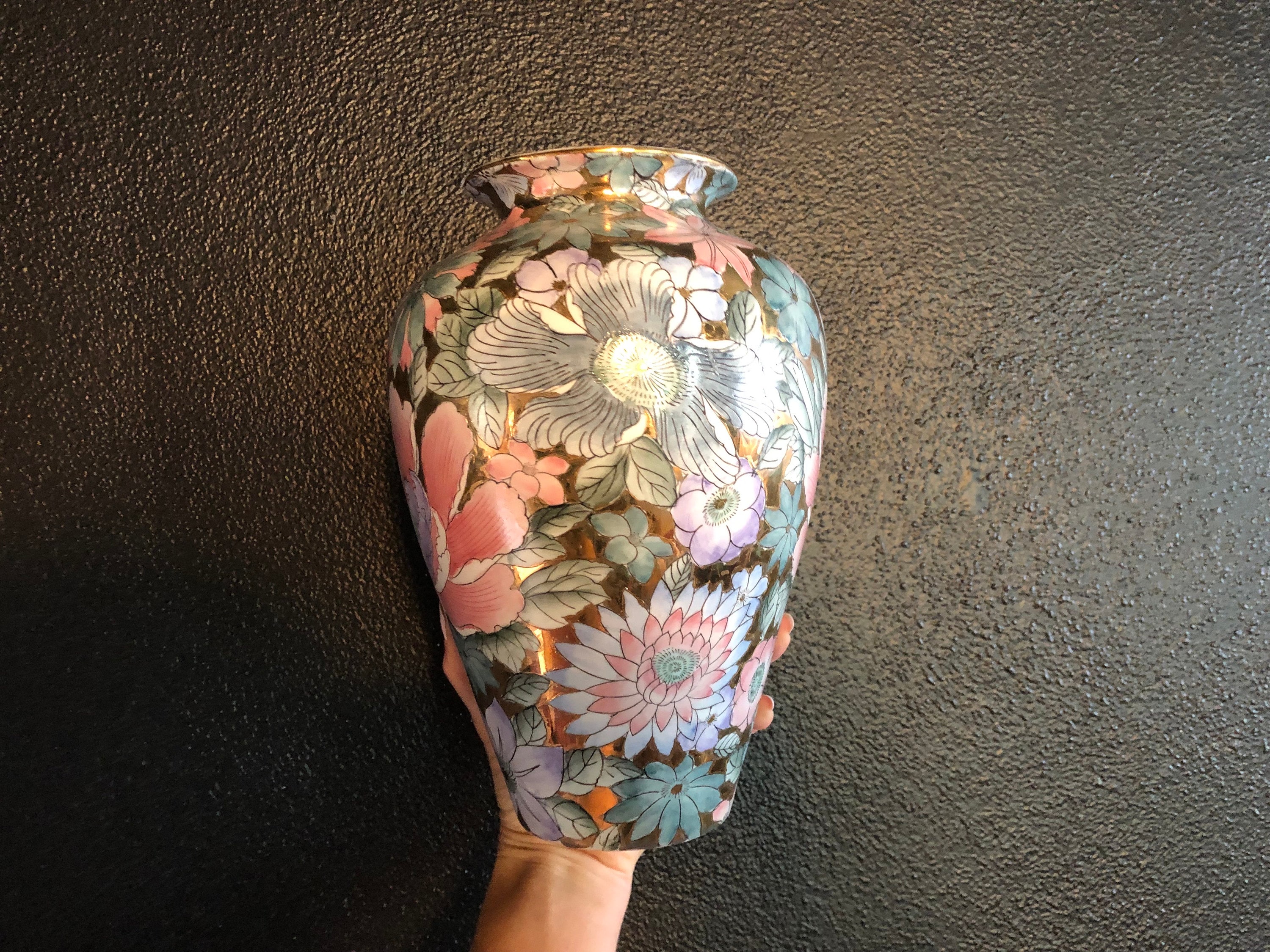 アンティーク雑貨 peony1919 Vintage Toyo Golden Peony Vase Chinese Porcelain Gold and