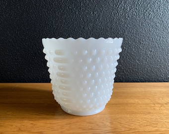 Fire King Hobnail Planter with Scalloped Rim/Midcentury House Planter/Vintage Anchor Hocking Flower Pot 5" tall