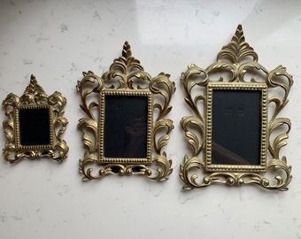 Vintage Brass Picture Frame Set of 3 with Glass, Victorian Style Metal Frame, Rococo Style Frame, Art Nouveau