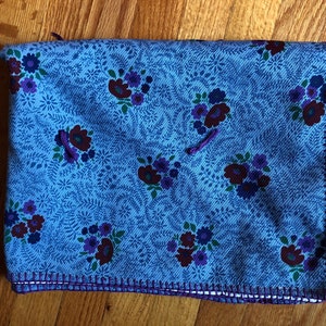 Children&#39;s Blanket Floral Blue and Purple | Small Handmade Two Sided | Yarn Tied | Kids Blanket | Handmade Vintage Toddler Blanket