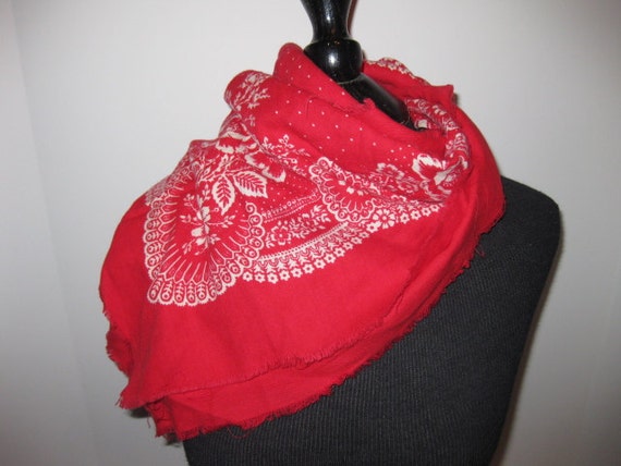 1970's Red Western Bandana | Vintage Red Club 7 E… - image 8