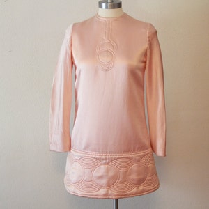 1969 Pierre Cardin Satin Space Age Mod Mini Dress with Circle Motif circa 1969