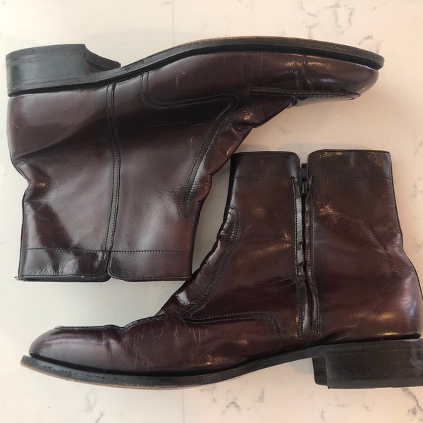 Vintage Florsheim Boots | Size 13 Mens | Vintage Burgundy Leather Boots | Beatles Ankle Boots | 1960's 1970's Ankle Boots