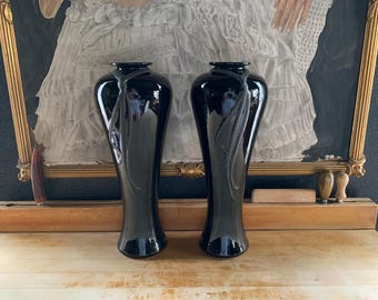 Elegant Art Deco Vintage Haeger Pottery 15" Tall Black Ceramic Large Vase Set