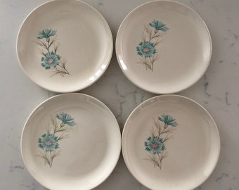 Taylor Smith Boutonniere Bread and Butter Plates 6 3/4", Replacement Dish Sets, Ever Yours, Pink and Blue Flowers, Fire King set of 4