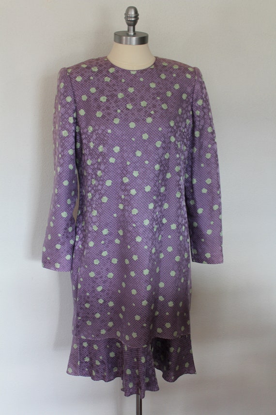 David Hayes Purple and Mint Green Silk Dress Vinta