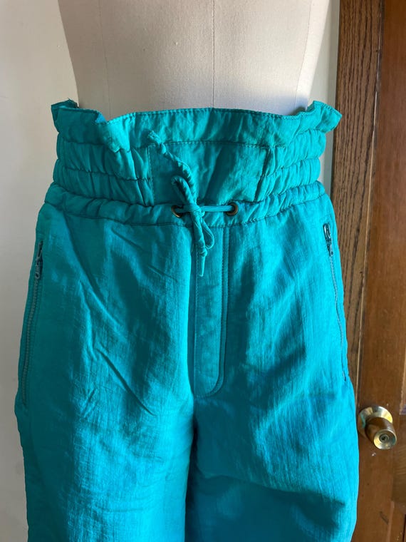 Vintage Ellesse Ski Pants, Made in Italy, Turquoise, 1980s/90s Zip front with drawstring View 4