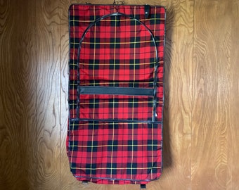 Vintage Red and Yellow Plaid Tartan Hanging Garment Bag, "Atlantic", Luggage Travel Bag, Closet Organizer, Clothing Protector