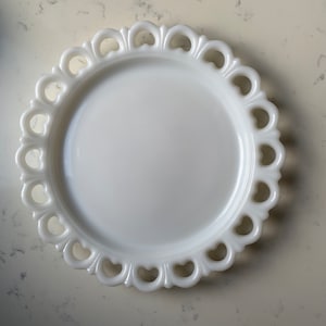 Vintage Milk Glass Serving Platter, Open Lace Heart Edge, White Milk Glass Dish, 1960s Platters, Anchor Hocking, Entertaining, Holiday