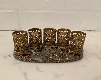 Vintage Hollywood Regency Gold tone Lipstick Holder, Gold Filigree with Birds, Vintage Makeup Table Vintage Vanity Accessories, Movie Props