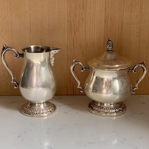 Vintage French Metal Silver Sugar and Creamer Set