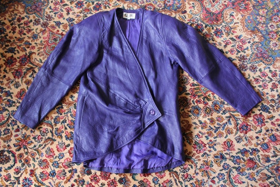 1980s C III Purple Leather Coat • Medium Purple L… - image 1