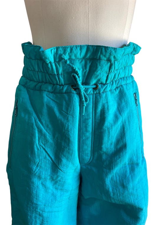 Vintage Ellesse Ski Pants, Made in Italy, Turquoise, 1980s/90s Zip front with drawstring View 3