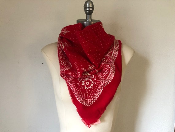 1970's Red Western Bandana | Vintage Red Club 7 E… - image 10