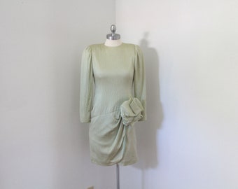 Lawrence Light Green Mint Silk dress Vintage 1980's-1990's Cocktail Dress