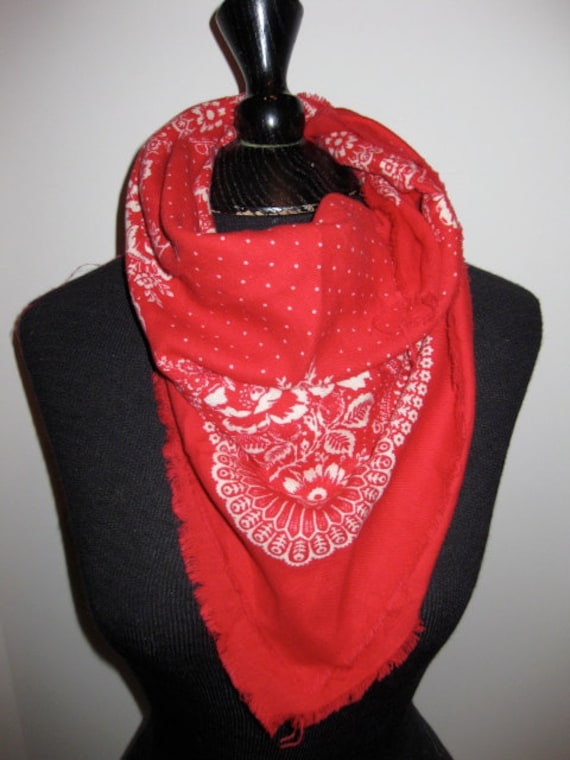 1970's Red Western Bandana | Vintage Red Club 7 E… - image 5
