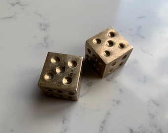 Vintage MCM Solid Brass Dice 1" Square